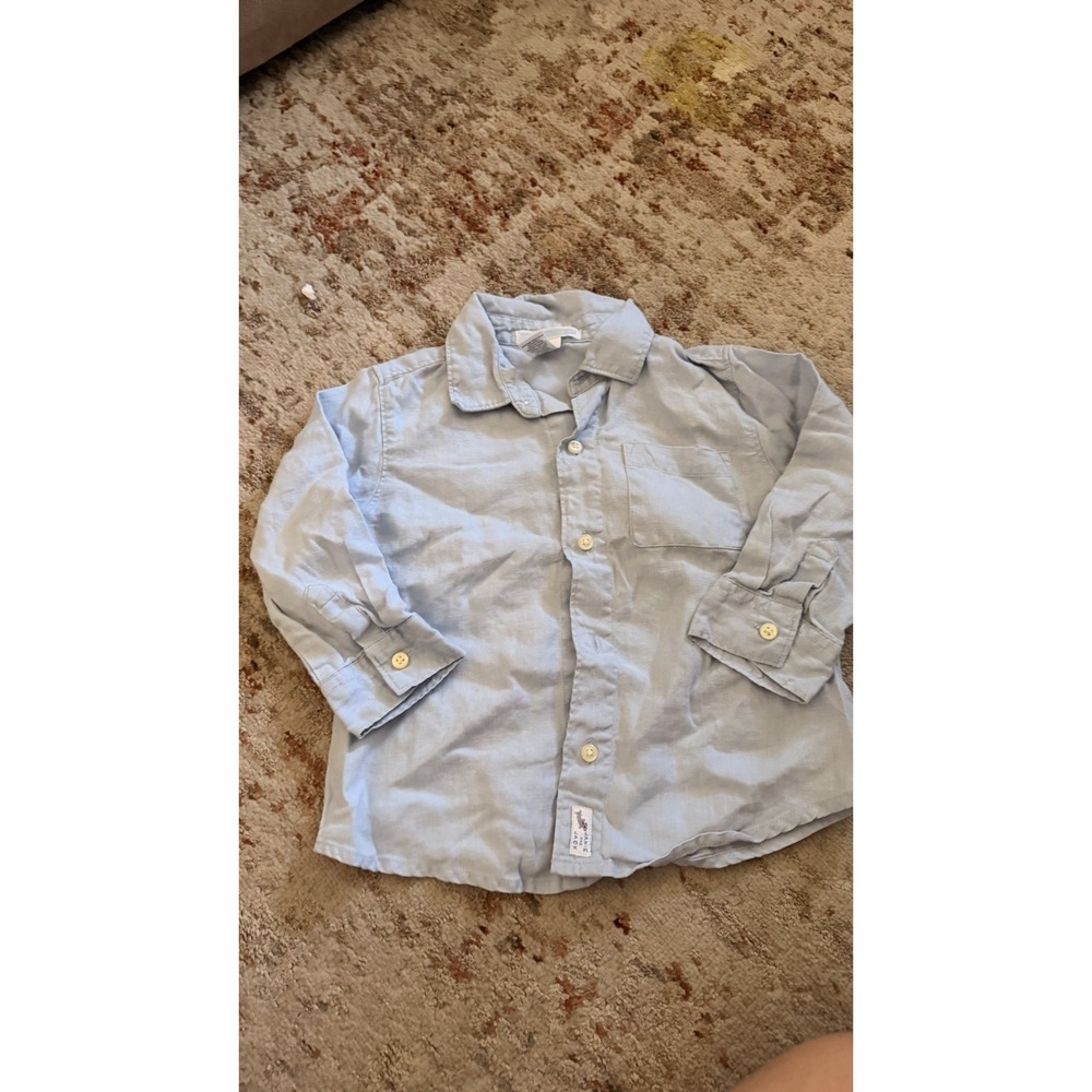 Janie & Jack Linen Button Down Shirt Boys 18-24 Months Blue Long Sleeve